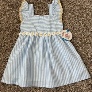 Member's Mark Fit & Flare Blue & White Striped Woven Cotton Dress 2T Sleeveless